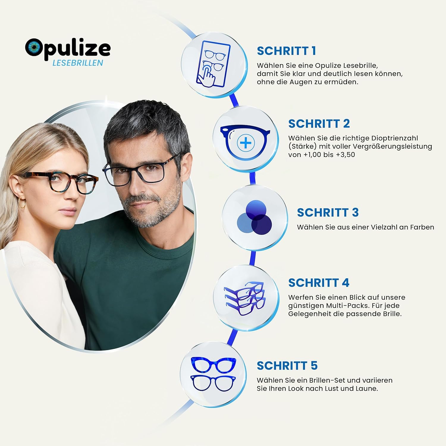 OPULIZE KOI Gafas de Lectura - Elegante Marco Rectangular Ancho - Visión Óptima - Negro - Hombre Mujer - Bisagras de Muelle - R50-1 - +1.00 — view 5
