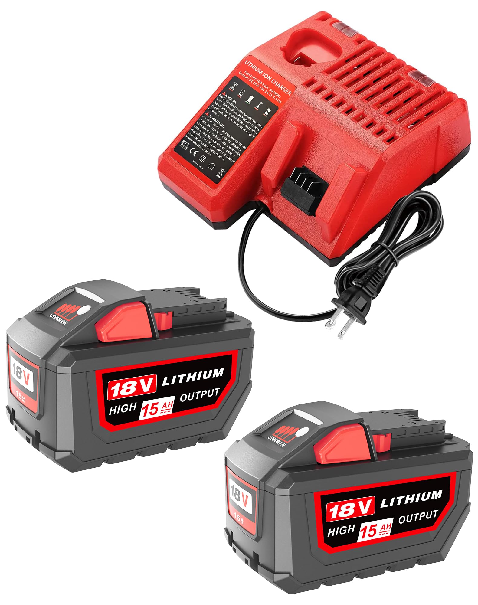 2Pack 15.0Ah M-18 battery Replacement for Milwaukee 18V Battery and Charger | Replacement…