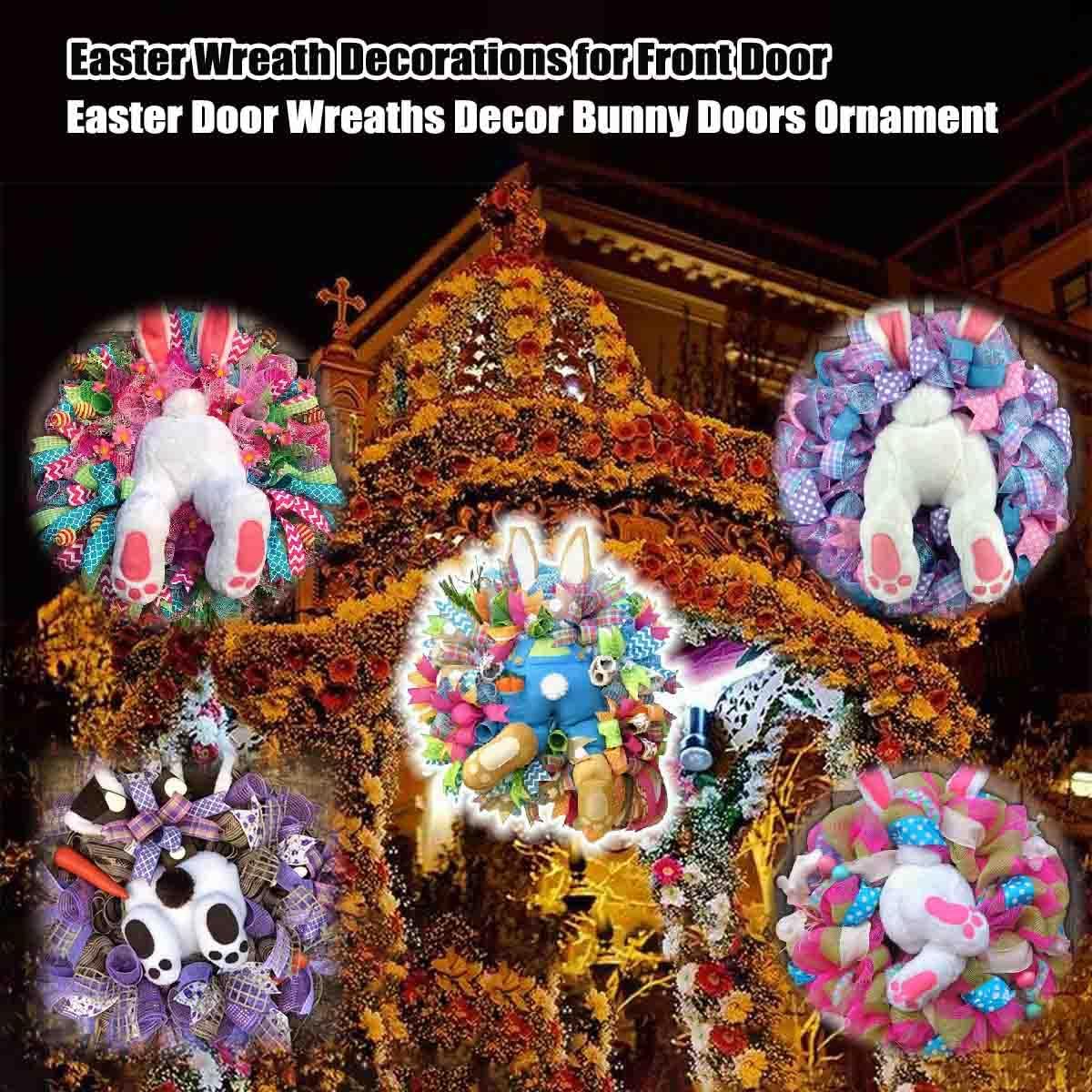 特価◎うさぎリース/ZE000681 - 花材通販はなどんやアソシエ バニードア装飾、イースター フラワーリース花輪、玄関用イースターリース、イースターのウサギの花輪の装飾、ウサギのウェルカム サイン、