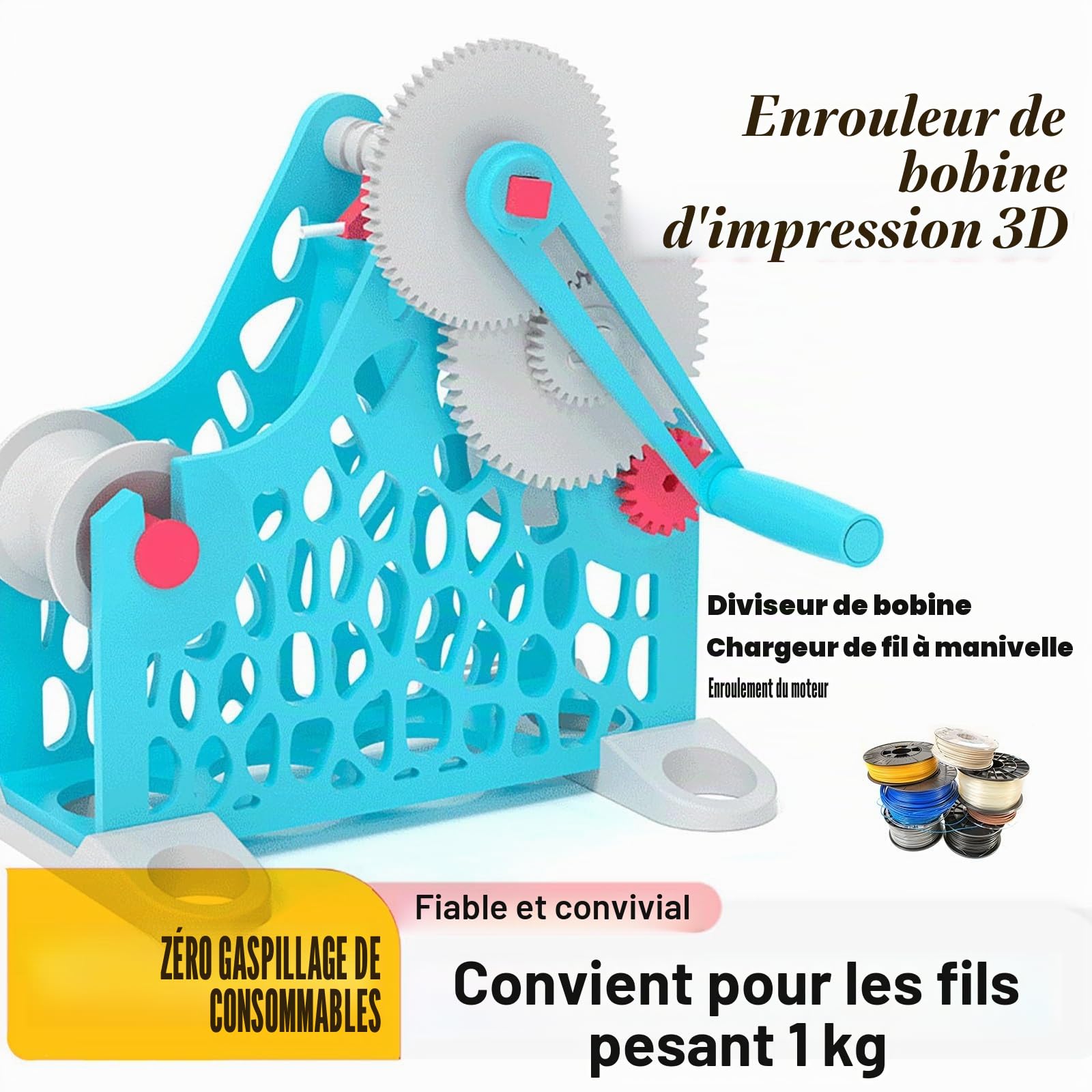 Enrouleur De Filament Pour Imprimante 3D, Bobineuse, Conception Modulaire Amovible, Enrouleur Électrique Manuel Pour Fil D'impression 3D, Fil De Soudage Et Fil À Coudre(Orange)