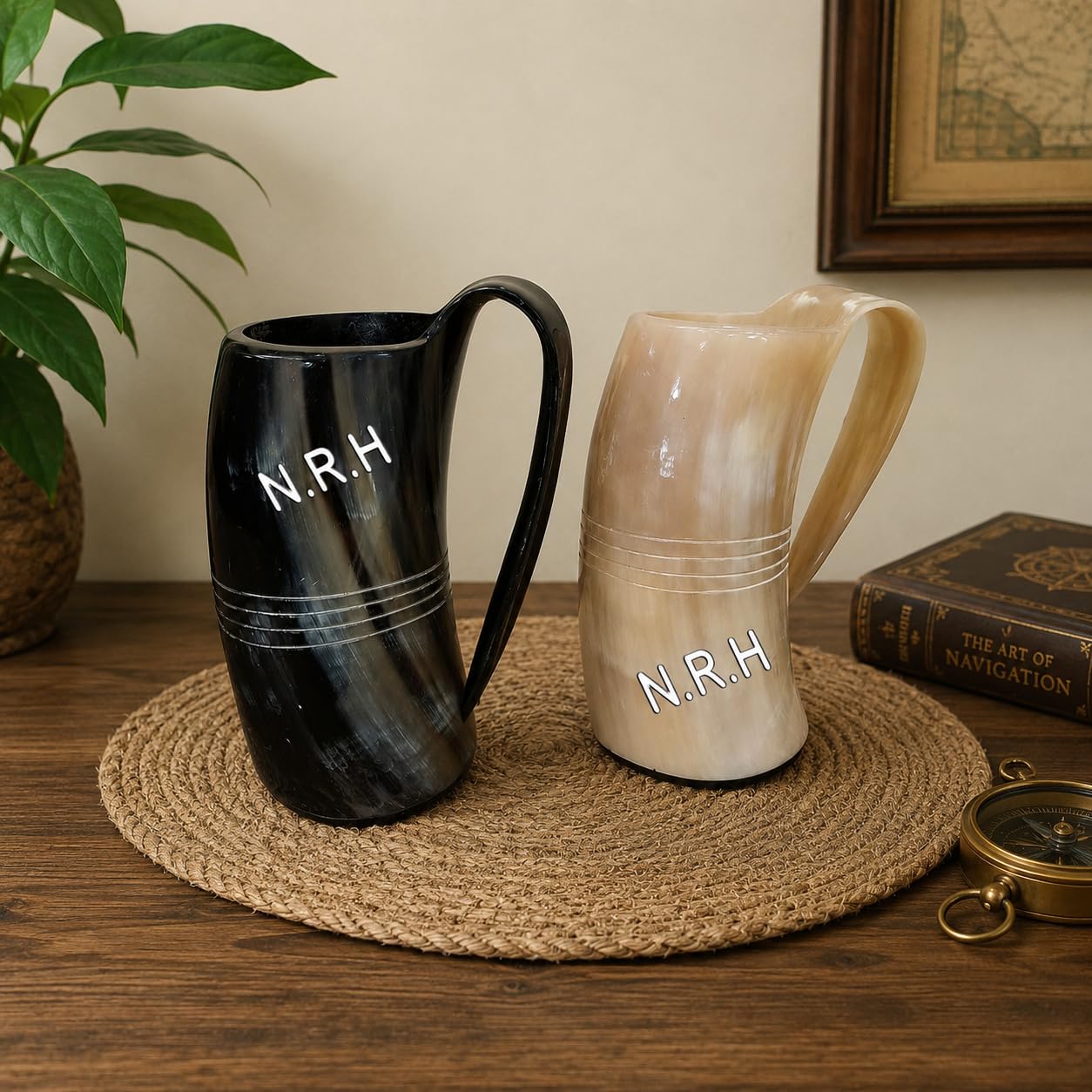 Viking Lot de 2 tasses en corne de bœuf authentique de 473,6 g - Chope de bière, d'hydromel et d'hydromel de qualité alimentaire