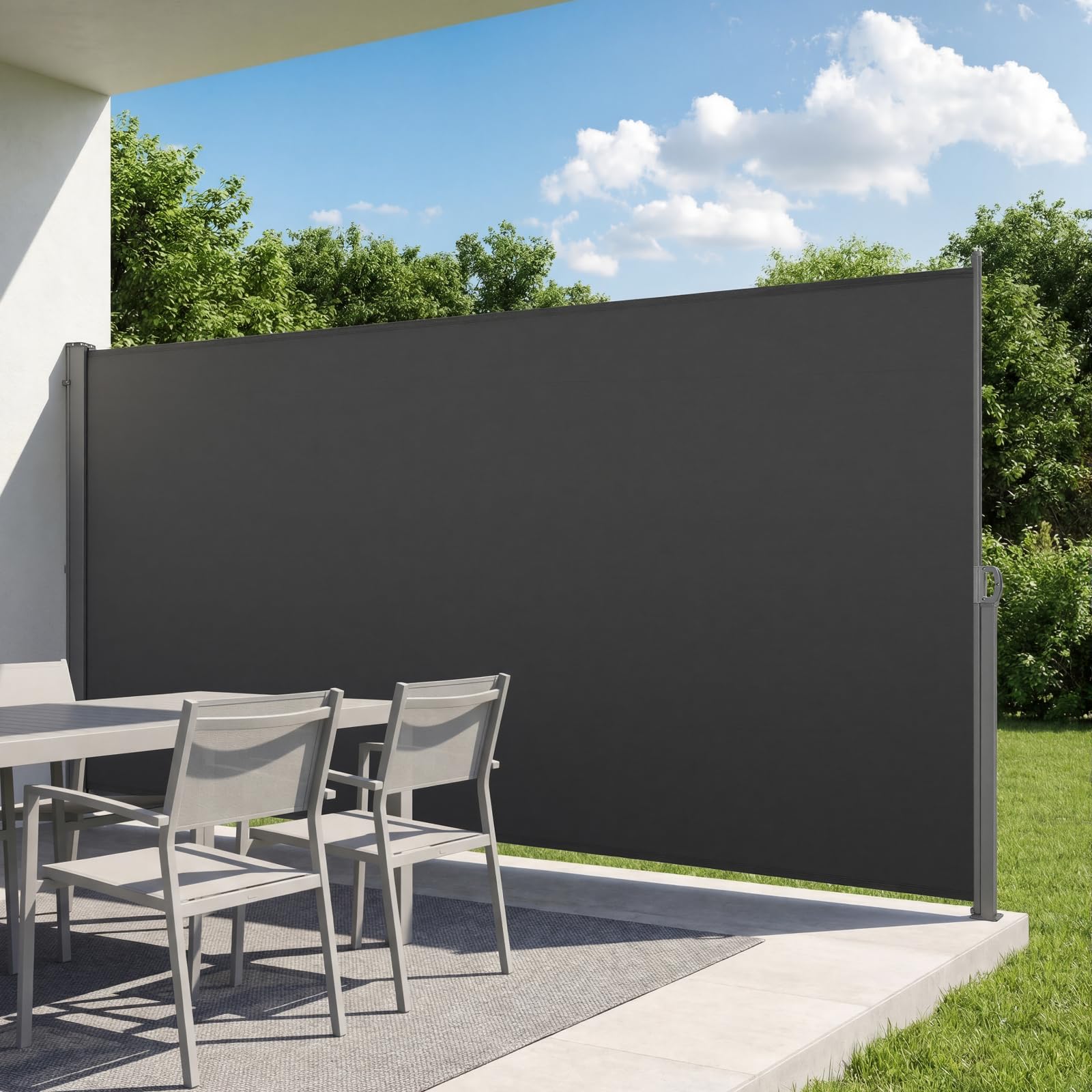 vevor retractable side awning, 73" x 165" patio retractable side screen with 180 g/m² polyester fabric, waterproof sunshade outdoor privacy screen room divider for garden, balcony, pools, deck, gray
