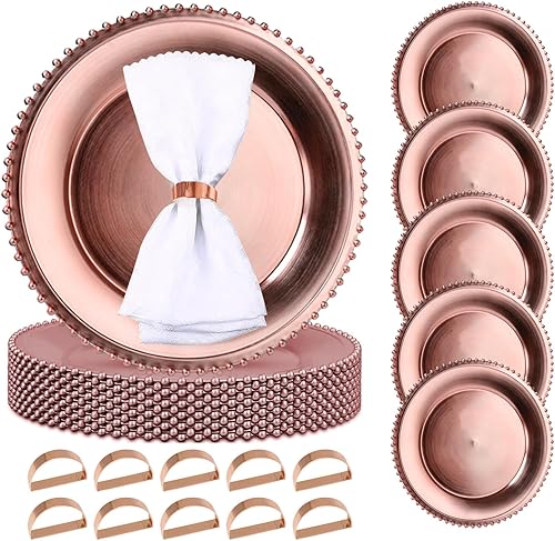 GoldenDamara - Platos de carga redondos de 13 pulgadas con servilleteros a juego (10 platos cargadores, 10 servilletas)