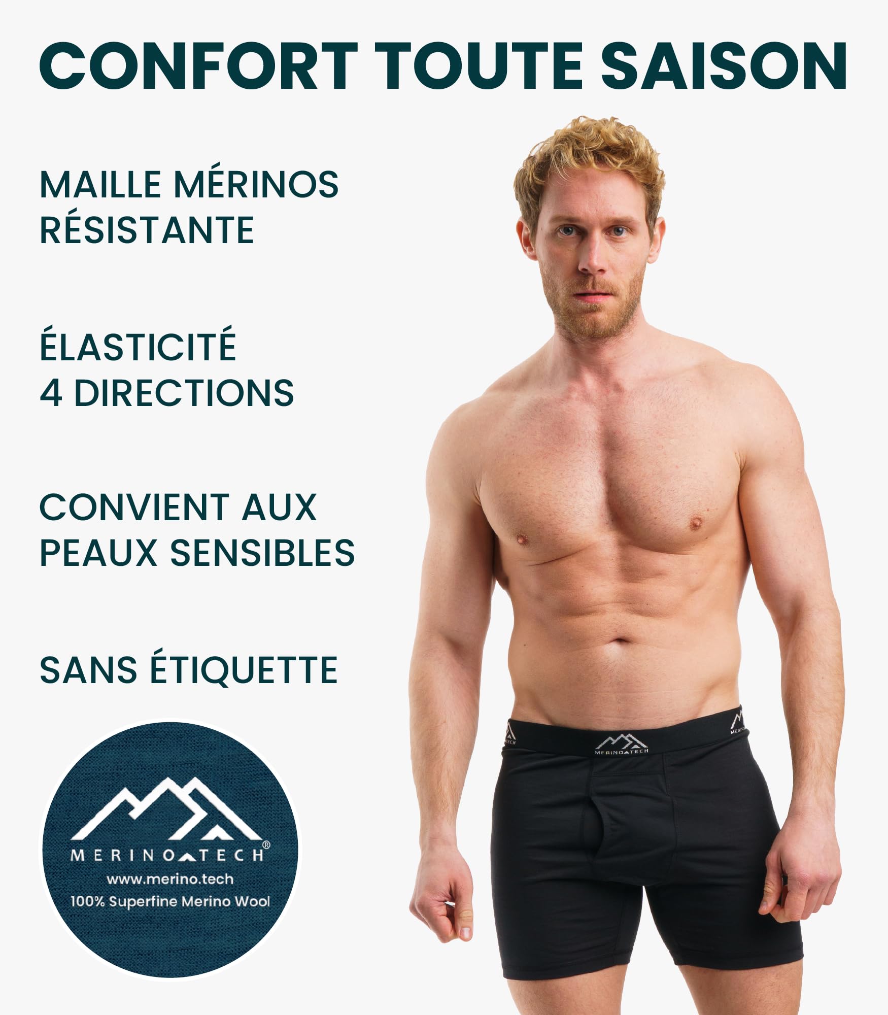 Merino.tech sous Vetement Merinos Homme - Boxer Calson pour Homme 100% Laine Merinos