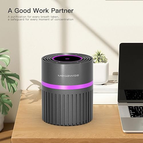 Miniatura 4 de MEGAWISE Purificador de aire HEPA H13 para el hogar y la oficina, limpiador de aire de escritorio con filtro HEPA verdadero, diseño ultra silencioso