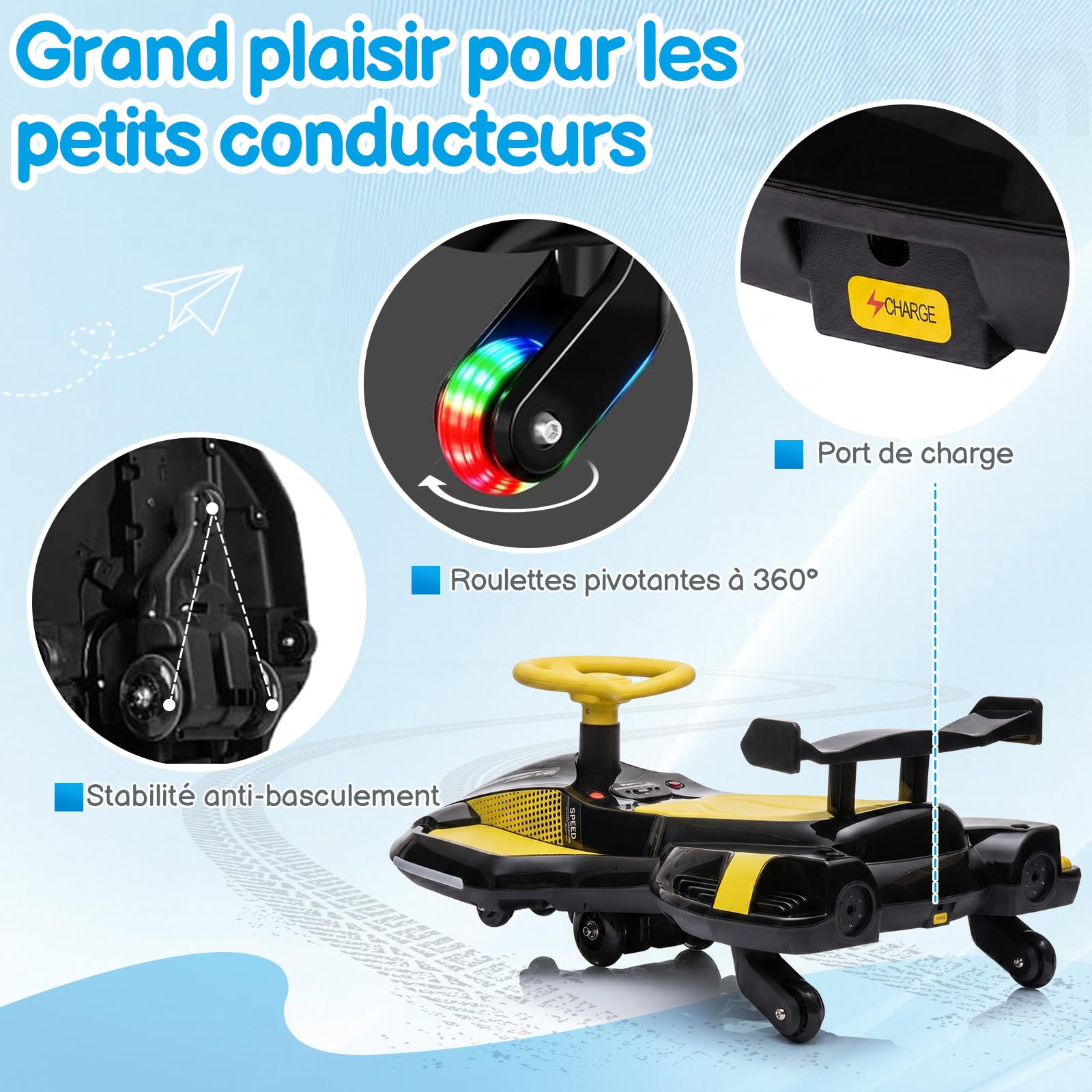 LALAHO Voiture électrique Enfant, Véhicule électrique Enfant 2 en 1 | Voiture de Drift,Anti-Bascule, Roues Clignotantes, avec MP3 pour Enfants à Partir de 3 Ans