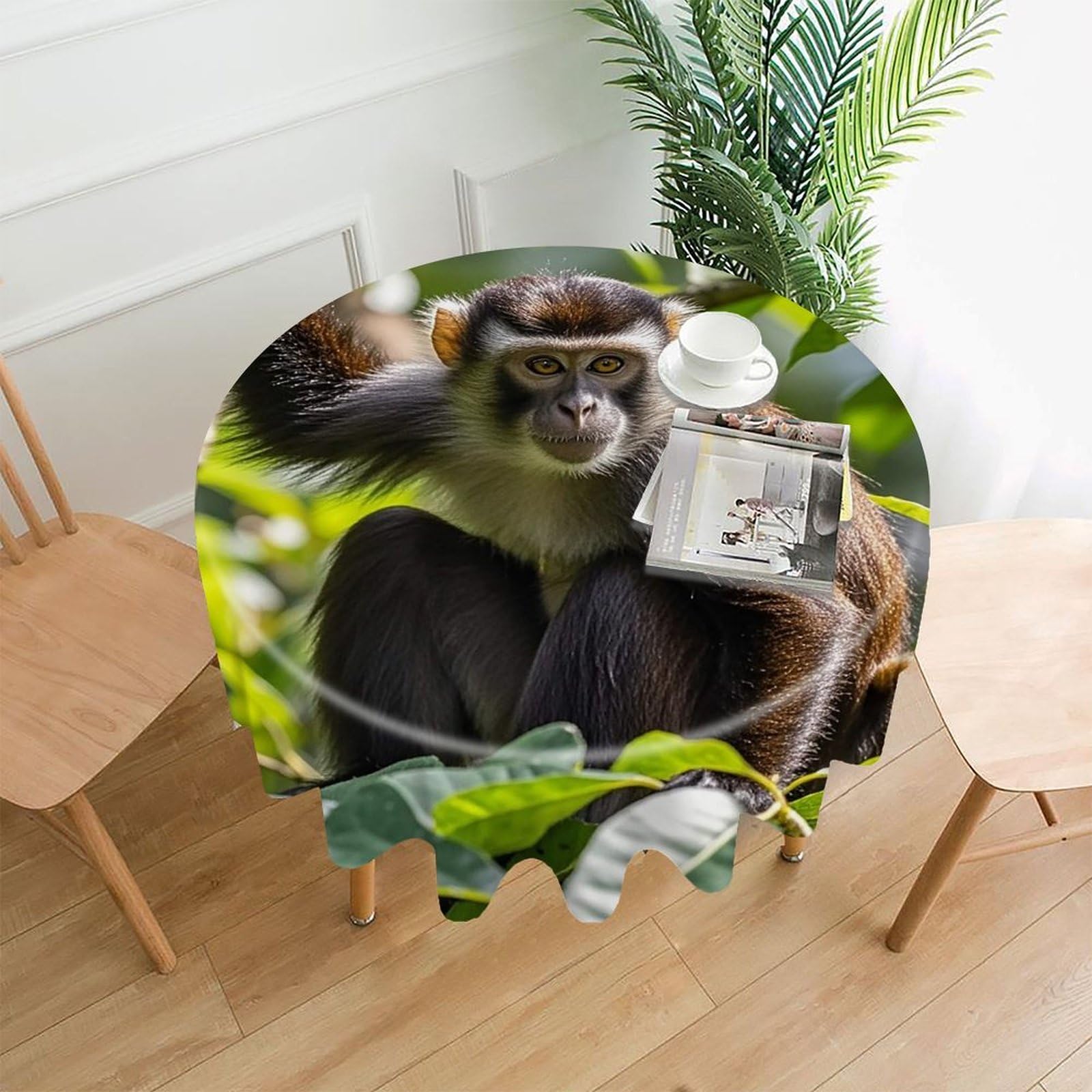 FekiLoot Monkey Tablecloth Decorative Round Table Cloth Wrinkle Resistant Washable Circle Table Cover Round Tablecloth for Picnic Party Camping Dining 60 Inch