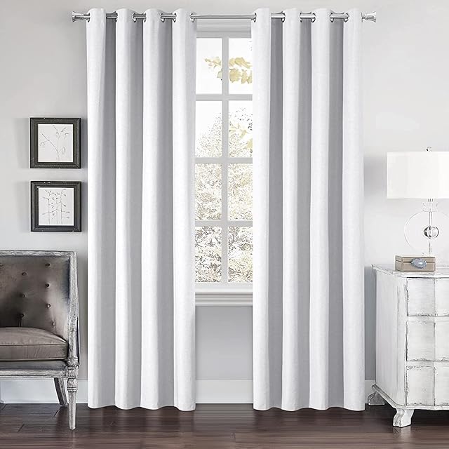 HYBD White 100% Blackout Curtains 54 Inches Drop Thermal Insulated And Noise Reduce Window Treatment Eyelet Thermal Insulated Linen Curtains For Bedroom 2 Panels, 52" W x 54" Drop