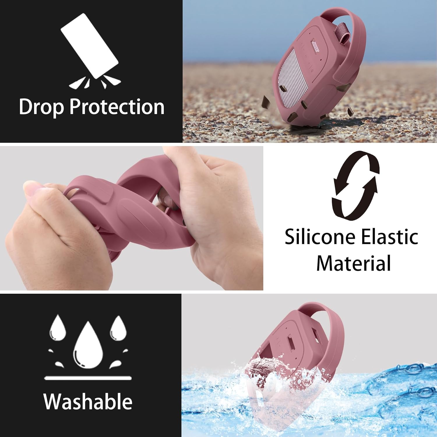 Aenllosi for Bose New SoundLink Micro 2nd Gen Bluetooth Speaker Silicone Cover Case with Carabiner, Pink (Case Only) - Image 4