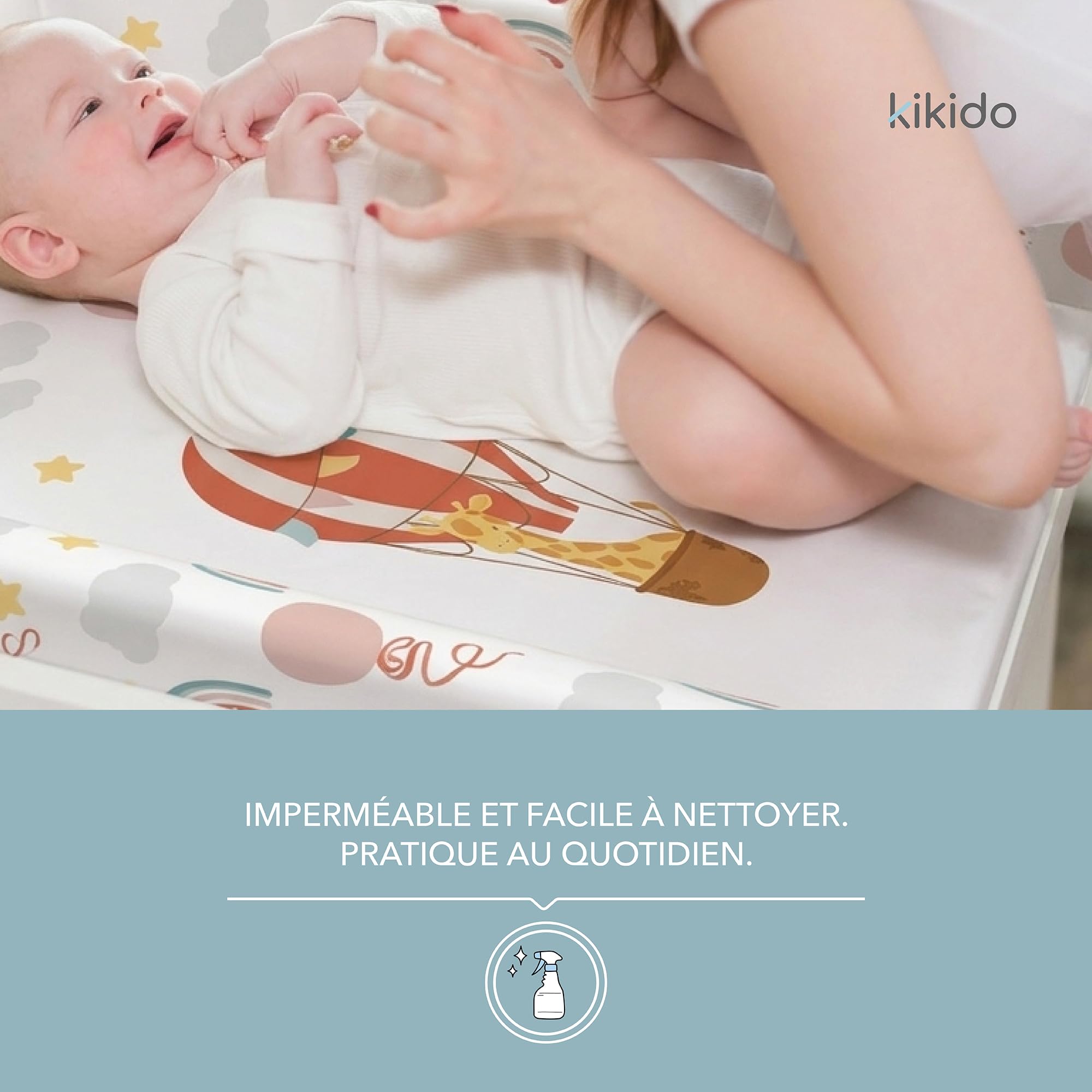 Kikido Matelas à Langer Bebe 50x70 cm - Cactus - Table a Langer Lavable pour Changer le Couche - Matelas à Langer Bébé avec Bords 70x50 - Universel et Imperméable