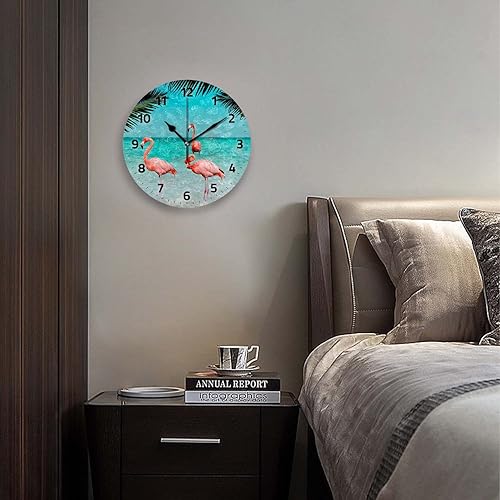 Miniatura 3 de Relojes de pared a pilas de 12 pulgadas, flamencos, decoración silenciosa del hogar para baño, sala de estar, dormitorio
