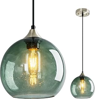 Gray Green Seeded Glass Pendant Lights Kitchen Island 1 Pack, 7.87in