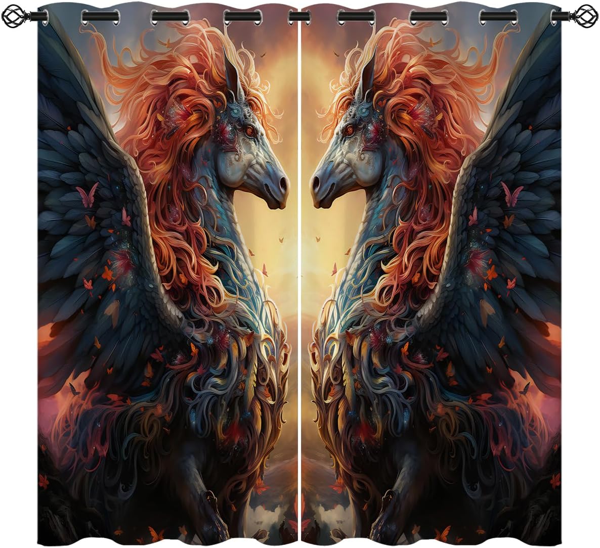 Fantasy Animal Blackout Curtains for Girls Boy Home Decor, Enchanted Unicorn Magic Horse Grommet Thermal Insulated Drapes Darkening Window Curtain for Bedroom Living Room, 42 x 45 Inch