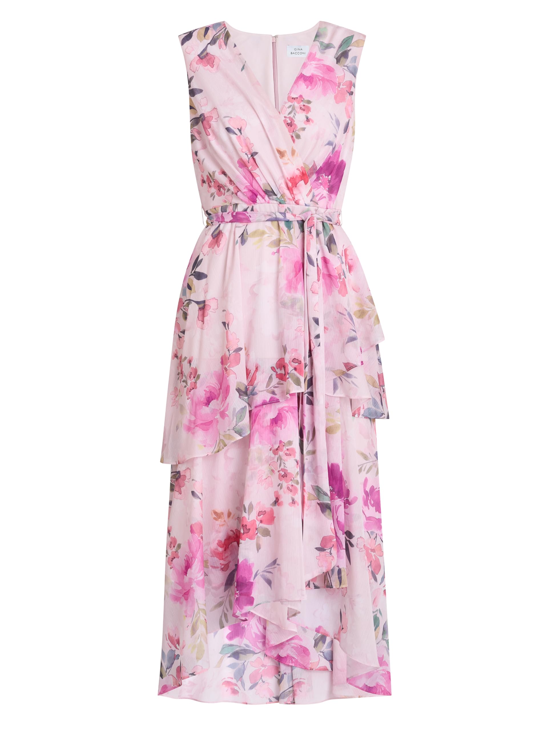 Gina Bacconi Women's Floral Wrap Effect Hi-Low Dress Cocktail, Pink, 10