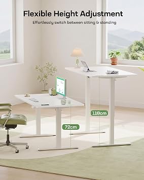 Marsail Electric Standing Desk 160 x 80 cm, Height Adjustable Sit Stand Desk with USB-A Charging Port, 4 Memory Presets, Stable Lift System, Cable Management, Storage Hooks, Supports up to 80 kg