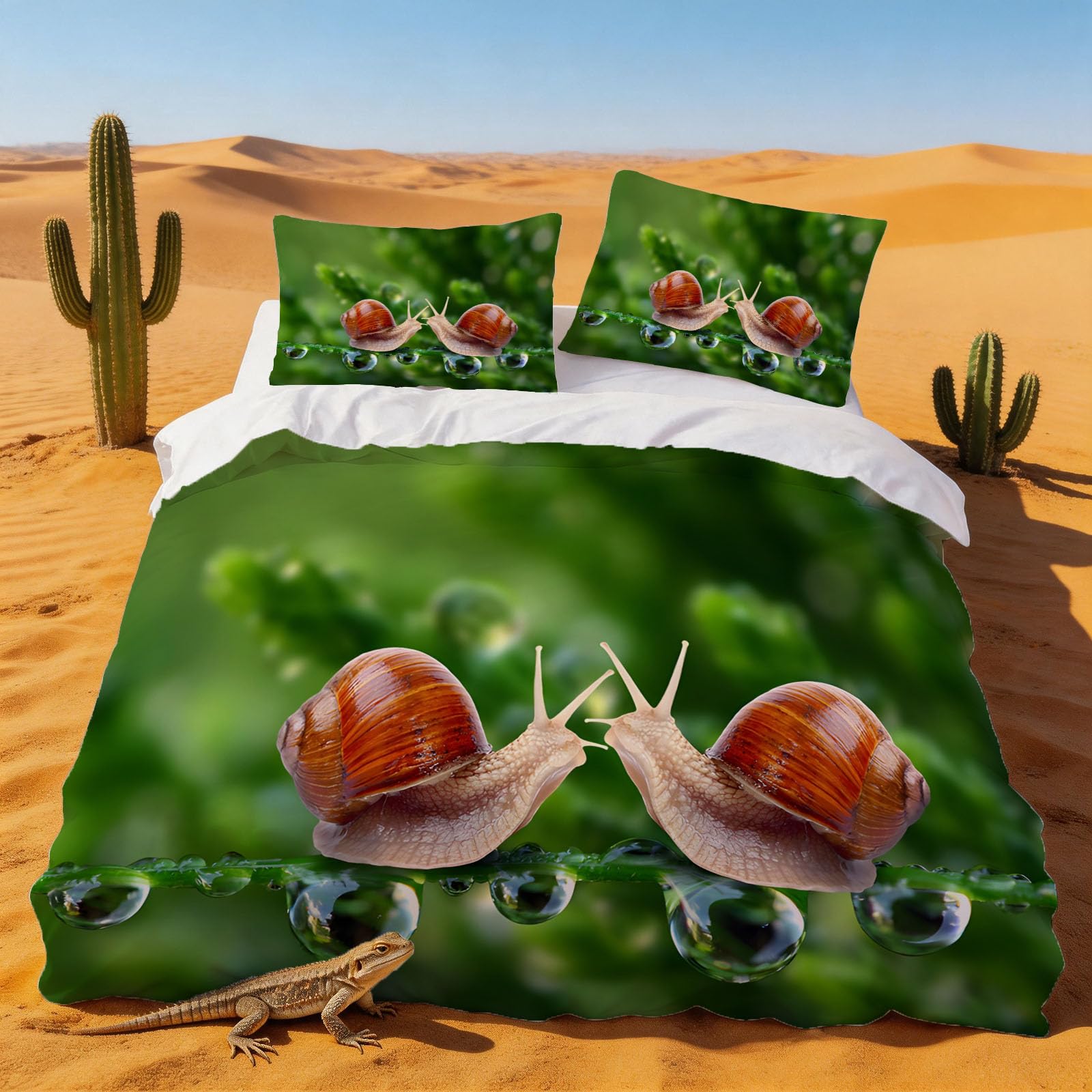 Housse de couette 220x240 escargot drap de lit microfibre 2 personnes avec taies d'oreiller