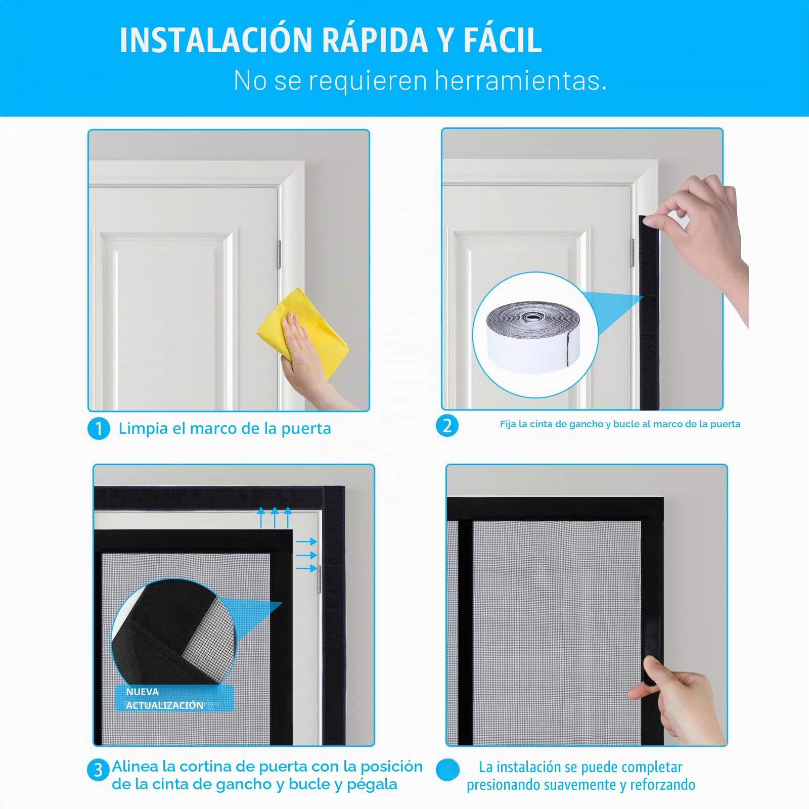 Fillis Mosquitera Magnética para Puerta, 90x210cm Mosquitera de Fibra de Vidrio para Puerta de Balcón Sin Taladrar Cortina Magnética para Balcón Salón Dormitorio Puerta de Patio, Negro