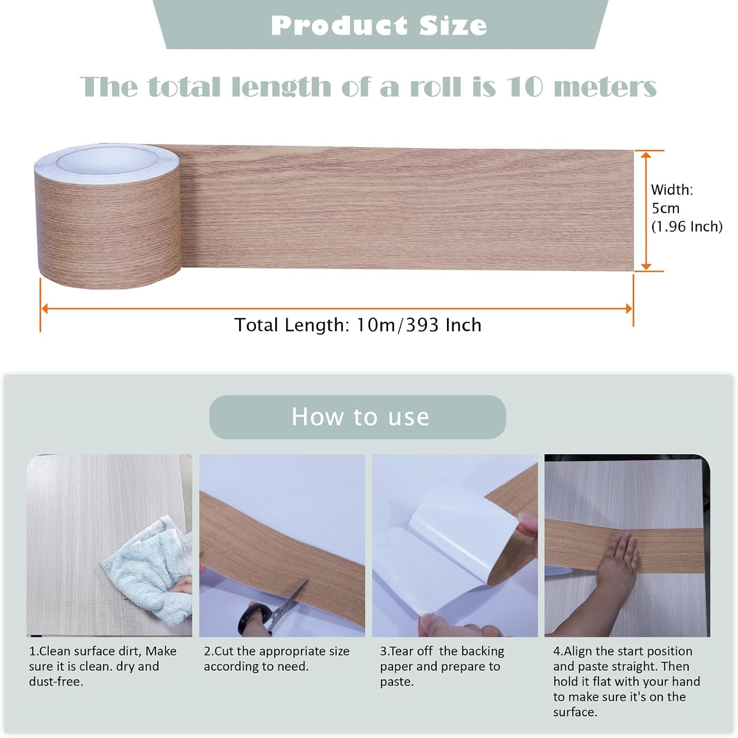 Teak Wood Grain Removable PVC Waterproof Border Wall Decor Removable Self Adhesive Door Frame Window Mirror Bathroom Tiles Sticker Grain Trim Wallpaper 1.96inch x 393inch image 2