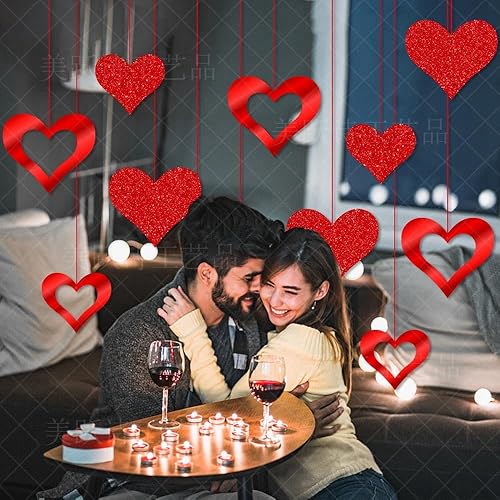 Miniatura 4 de 12 adornos para el día de San Valentín, corazón rojo con purpurina y adornos de cuerda para decoraciones, el tamaño varía, decoración de corazón