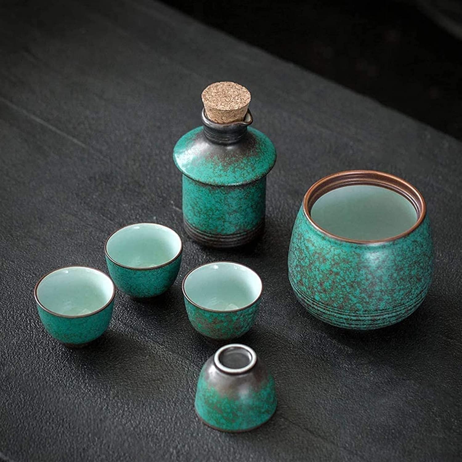 Set da 6 Pezzi for Sake con pentola più Calda, Set di Bicchieri da Vino in Ceramica con Smalto Blu, consistenza pittoresca, for Freddo/Caldo/Shochu/tè, miglior Regalo for la Famiglia e Gli amici/121