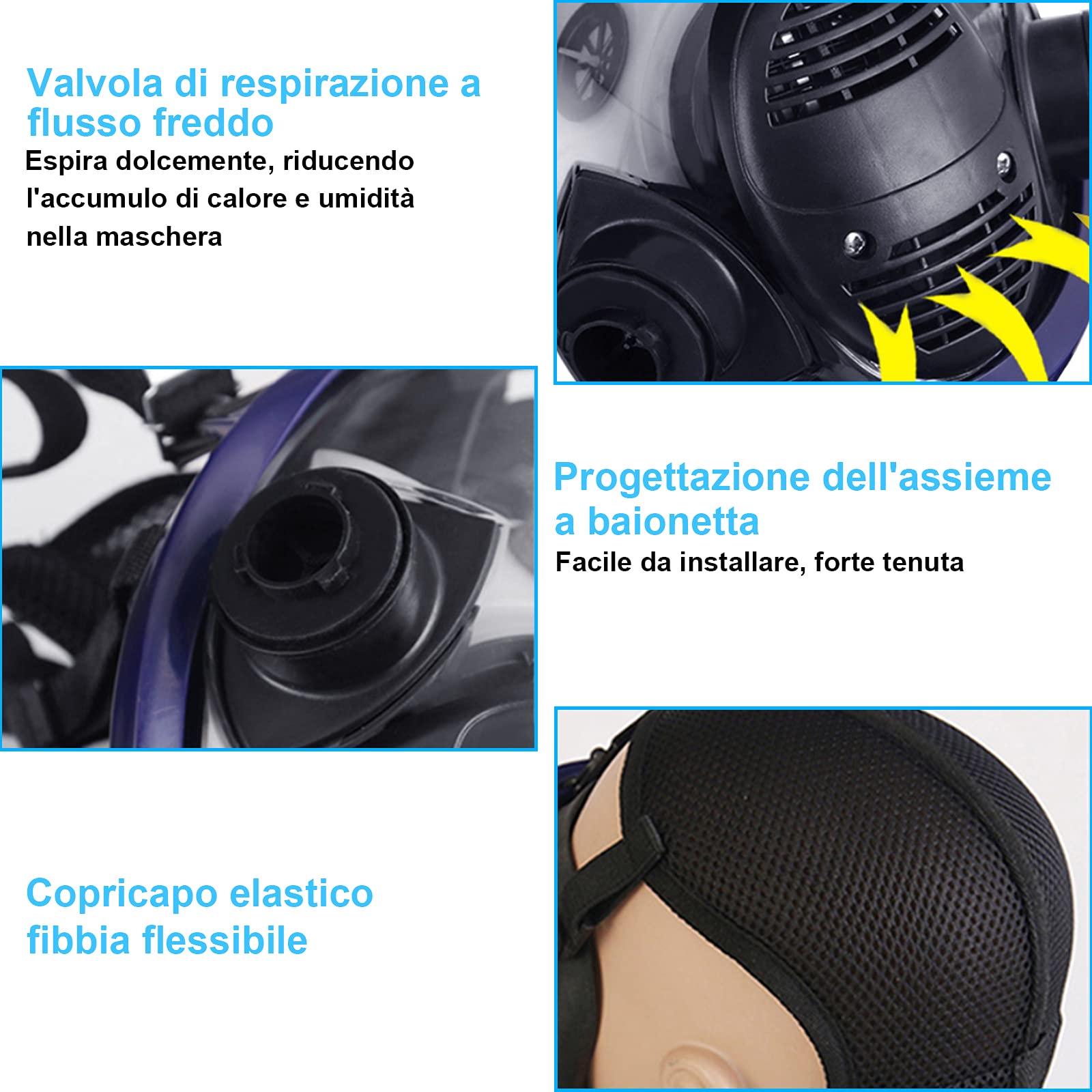 Facemoon Respiratore a Pieno facciale Kit Respiratore Maschera Antigas 18 in 1, Maschera Facciale Riutilizzabile con Filtro in Cotone Sostituibile Per Verniciatura a spruzzo, DIY lavoro, Agricoltura