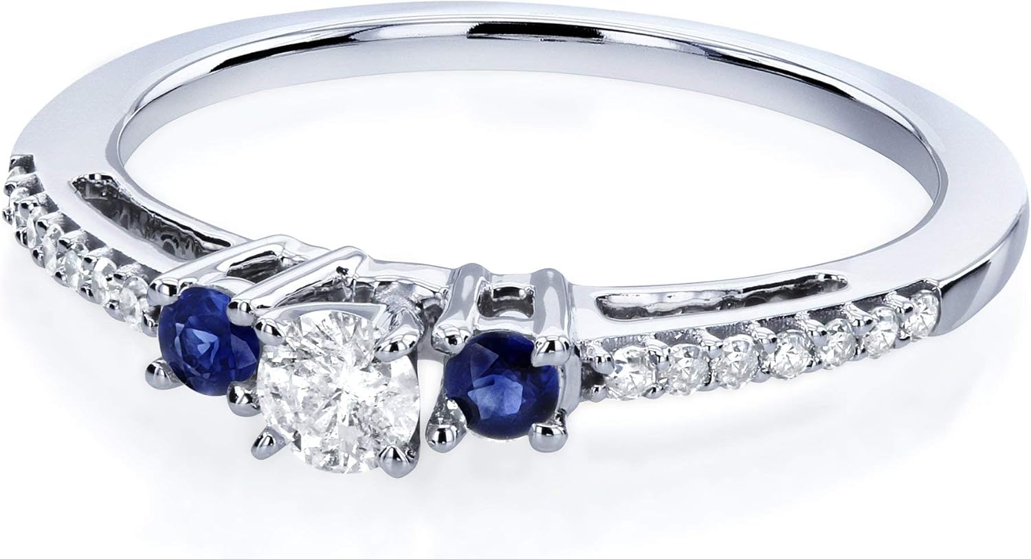 Kobelli Three Stone Round Diamond and Sapphire Engagement Ring 1/4 Carat TW in 10k White Gold - Image 5