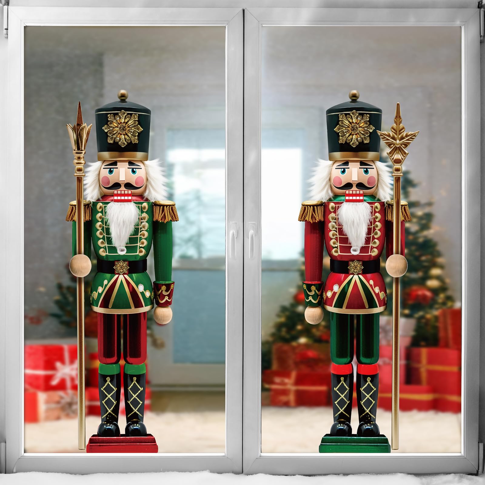 Christmas Window Clings Decorations: 2 Sheets Extra Large 3D-effect Nutcracker Soldiers Christmas Window Clings, Cute Vintage Nutcrackers Window Xmas Stickers for Home Office Holiday Party Décor