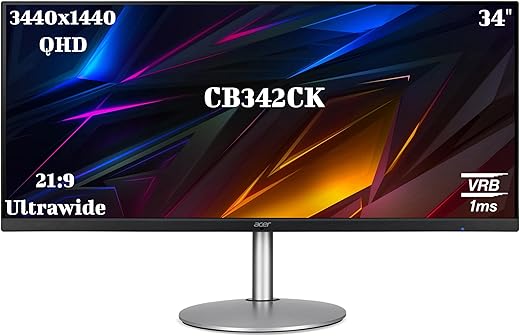 Acer CB342CK 34 Inch (86.36 Cm) IPS Ultrawide (21:9) QHD 3440 X 1440 Pixels LCD Monitor with LED Backlight I AMD Radeon Freesync I HDR Ready, 1MS…