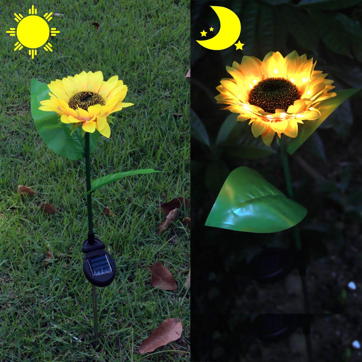 Luci Solari per Esterni da Giardino, DINOWIN Girasole Forma Impermeabile Giardino Solare Esterno Decorativi per Matrimoni, Feste,Prato, Sentieri, Recinti, Bianco Caldo (Girasole)