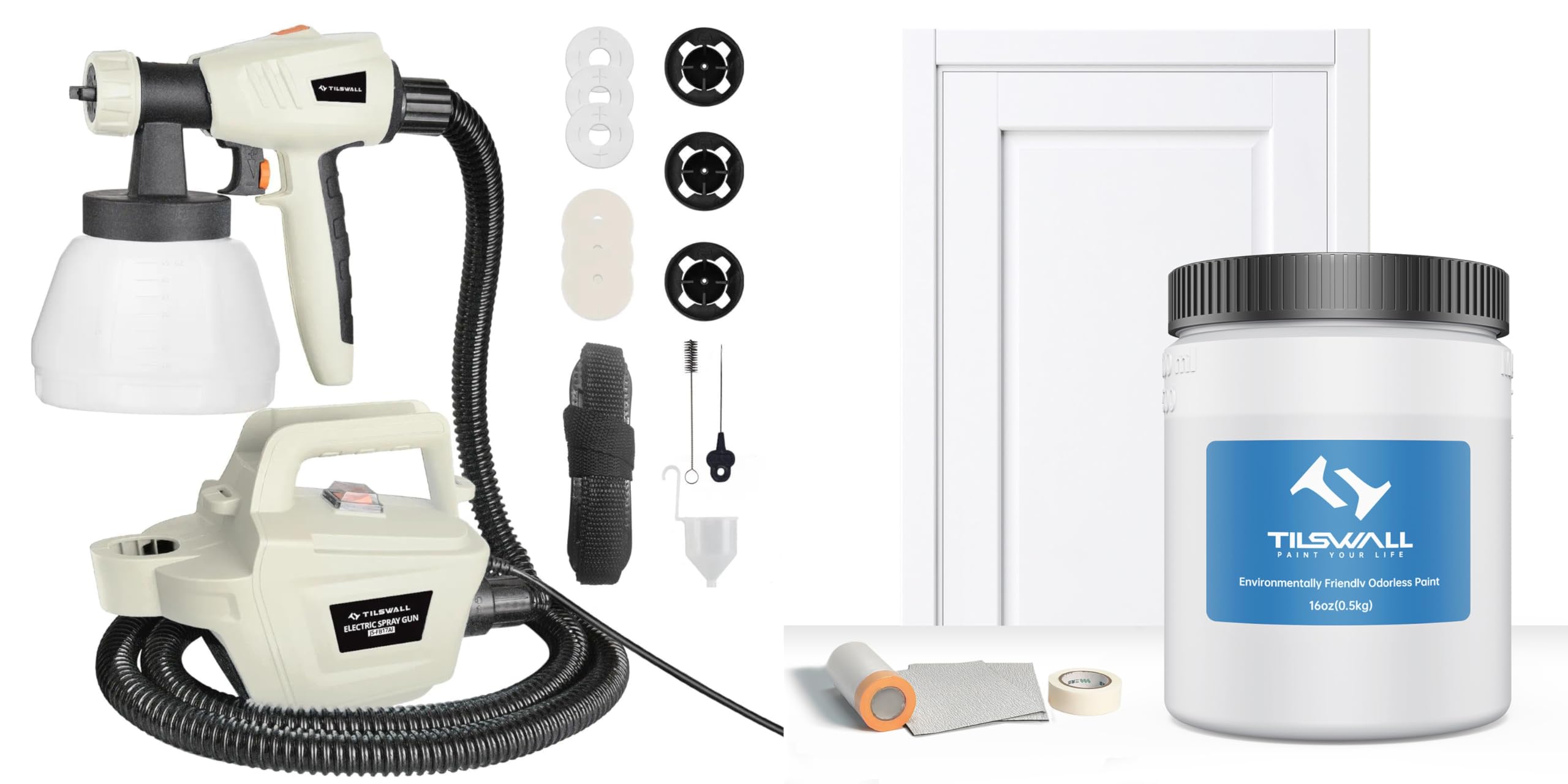 Tilswall Pistolet à Peinture 800 W Blanc avec Peinture sans Dilution – Blanc
