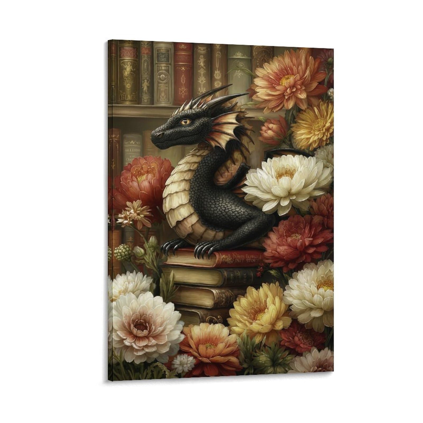 DHBANEIOK Dragon Among Books Poster Artwork Canvas Prints Picture Modern Wall Art Picture Wall Hanging for Living Room Home Decorations 20x30inch(50x75cm)