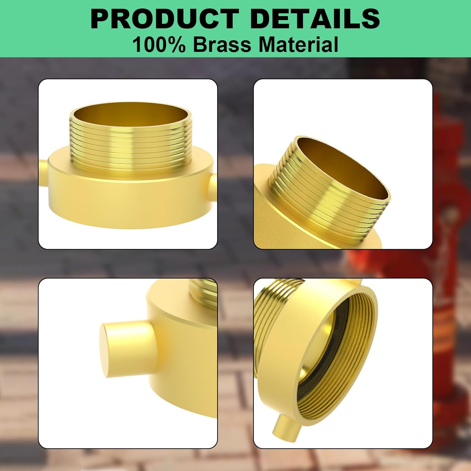 Fire Hydrant Hose Adapter 2-1/2" NST/NH Female x 2" NPT Male, Brass Fire Hydrant Adapter to Garden Hose