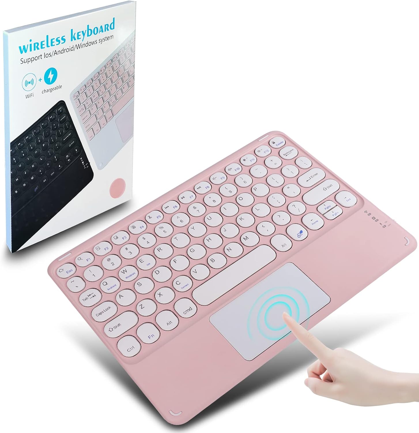 Wireless Bluetooth Keyboard with Multi-Touch Touchpad Ultrathin Small Portable Rechargeable,Mini Keyboard with Trackpad, Magnetic ,for iPad,iOS,Android,Windows,Mac,Tablet,Smartphone,Surface, Pink
