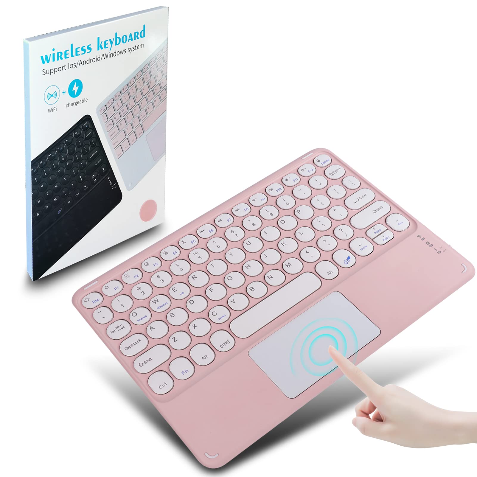 Wireless Bluetooth Keyboard with Multi-Touch Touchpad Ultrathin Small Portable Rechargeable,Mini Keyboard with Trackpad, Magnetic ,for iPad,iOS,Android,Windows,Mac,Tablet,Smartphone,Surface, Pink-image-34