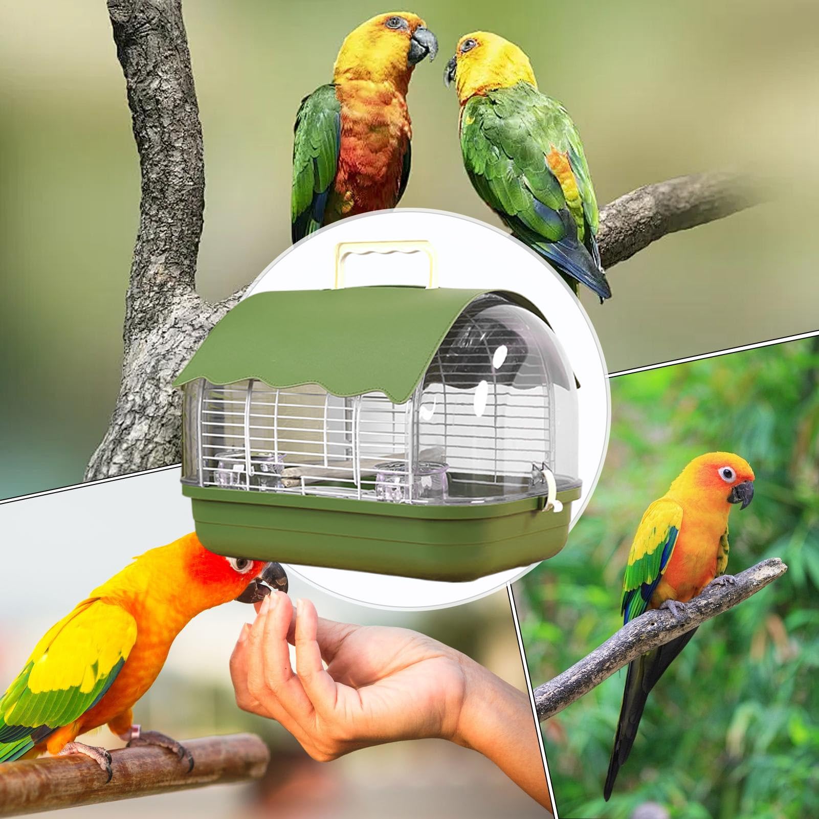 Vogelkäfig, transparent, mit Griff und | Transportkäfig für Wellensittiche, Sittiche, Sittiche, Kanarienvögel, Liebhaber und Finken, Wohnzimmer, Balkon