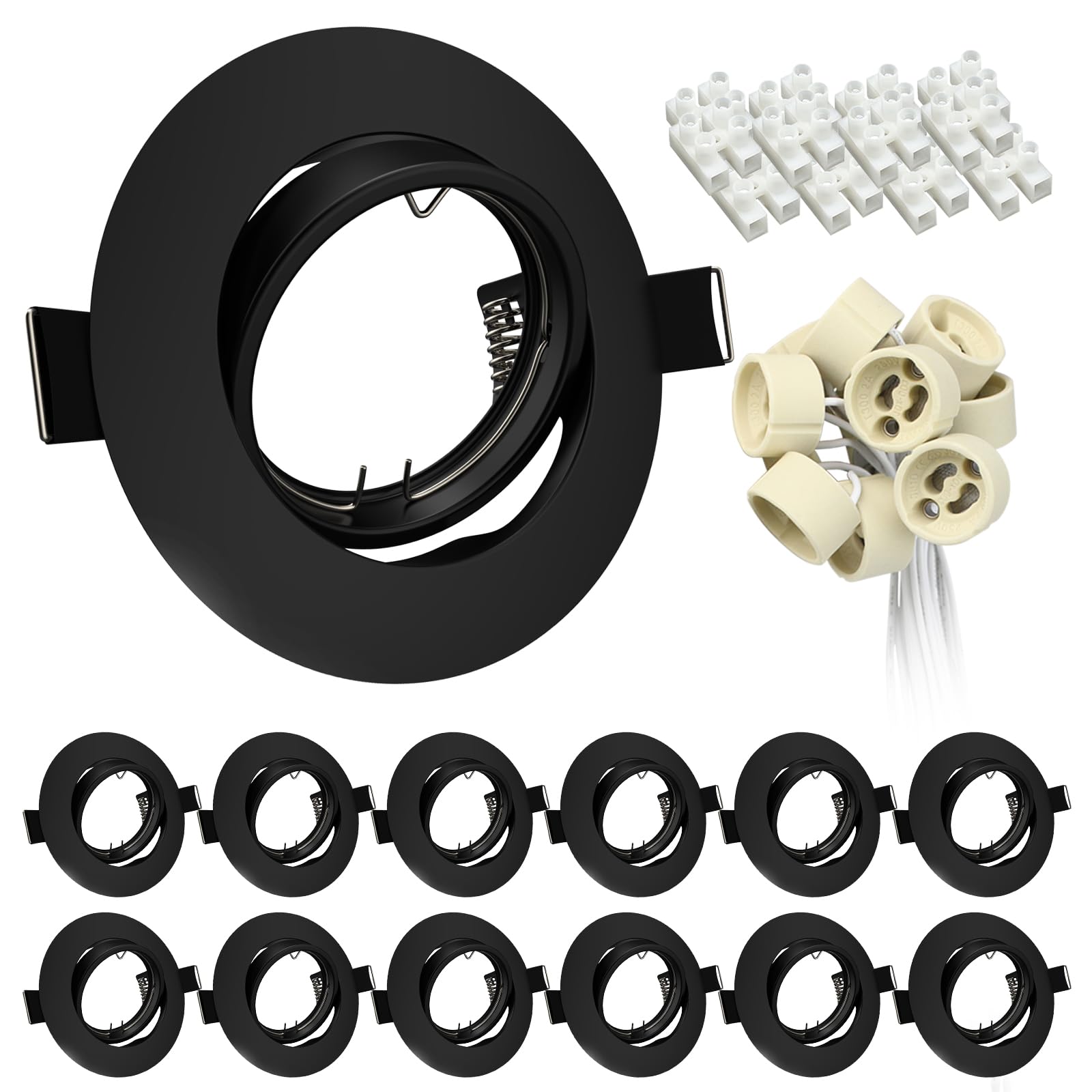 Wondlumi 12x LED Einbaustrahler GU10 Set Einbaurahmen Schwenkbar Schwarz Matt Rund Einbauleuchten LED Einbaustrahler 230V inkl. GU10 Fassung