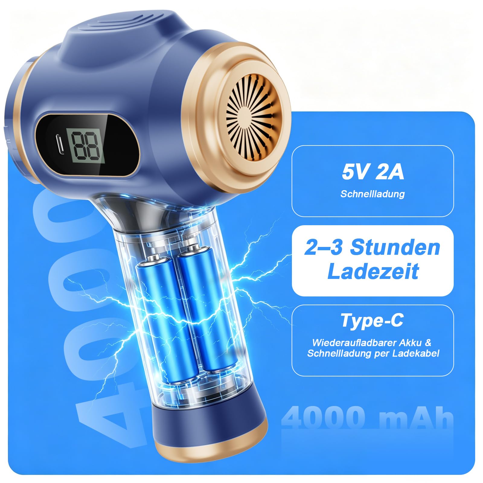 Tragbarer Auto Staubsauger Kabellos, Mini Handstaubsauger Wiederaufladbar mit LCD-Display und Mehrere Düsen, Hochleistungs-Handstaubsauger für Auto, Haus, Büro, Sofa, Tierhaare, Tastatur