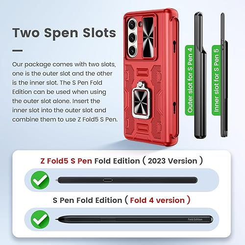 Miniatura 4 de VEGO Funda para Samsung Galaxy Z Fold 5 con soporte, soporte magnético con anillo de 360, soporte para bolígrafo S, protección de bisagra, cubierta