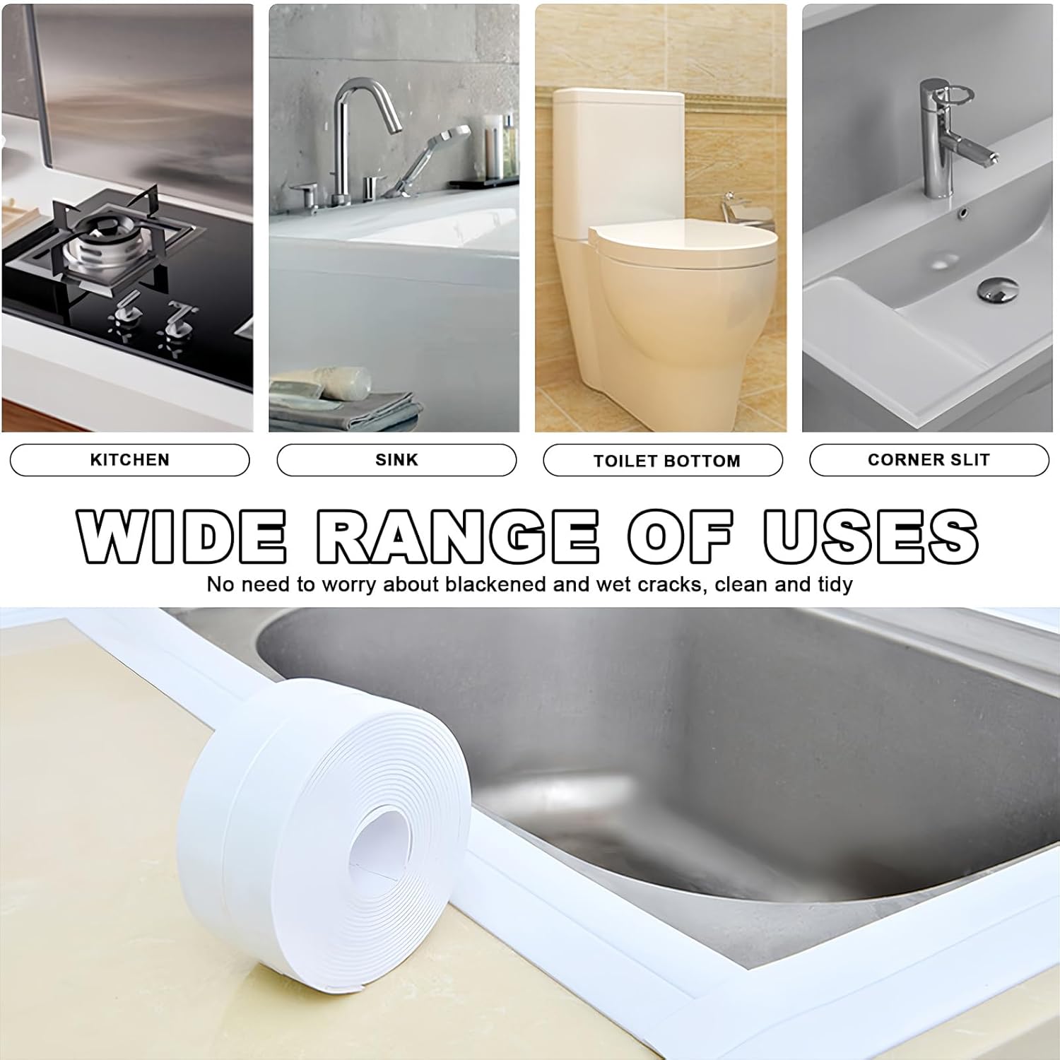 White Caulk Tape Waterproof Self Adhesive Caulking Strips 1.5” x 10.5ft Sealant Bath Sealing Strip Tape Decorative Caulk Stickers for Kitchen Bathroom Toilet Bathtub Christmas Gifts