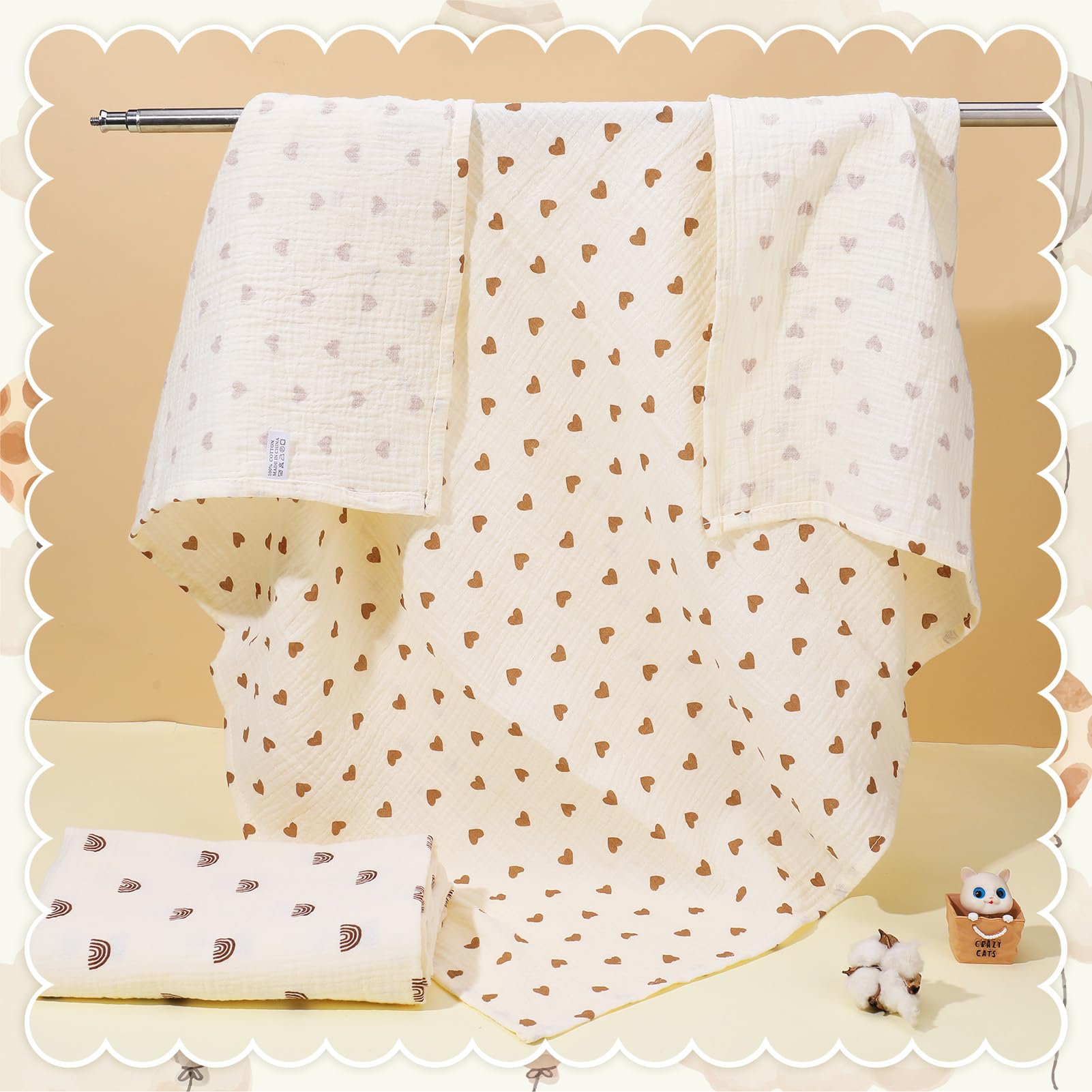 GSrenyu Lot de 2 chiffons en mousseline pour bébé 100 x 100 cm - Couverture d'emmaillotage - Grande mousseline - Essentiels pour nouveau-né