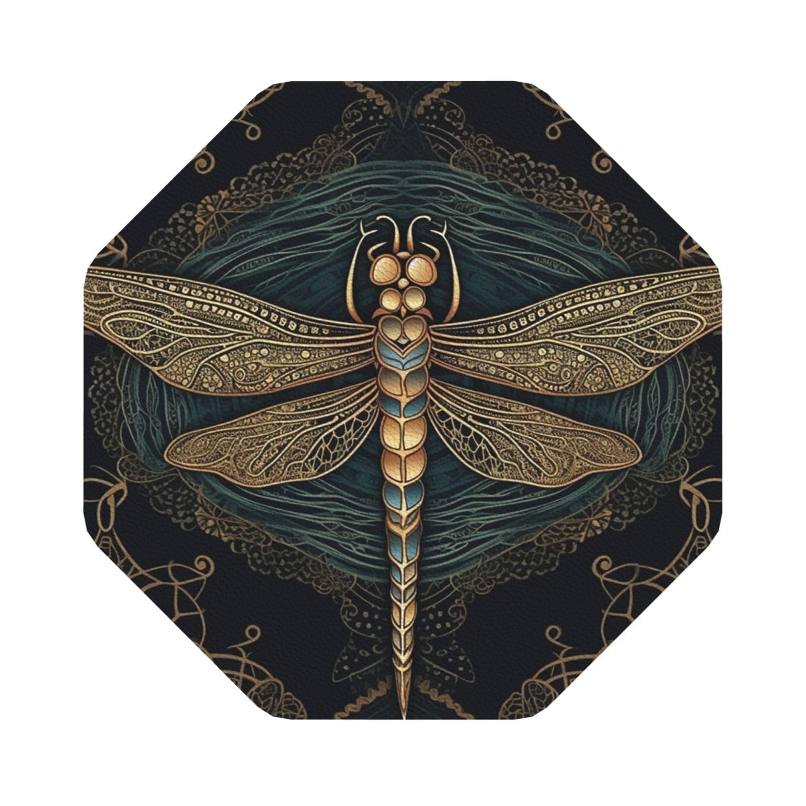 Dwrepo Men's Octagon Dragonfly Coasters For Drinks Set Of 4 Absorbent Drink Coasters Heat Resistant Pu Leather Coaster For Tabletop Protection Non-Slip Cup Coaster For Coffee Table