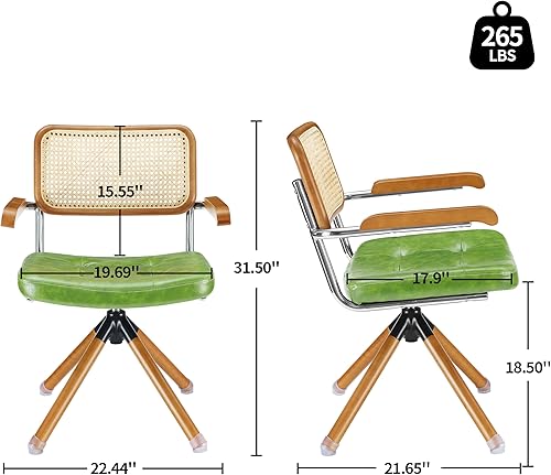 Miniatura 3 de Zouron Silla moderna de mediados de siglo, silla de comedor tapizada de piel sintética, silla giratoria con acento sin ruedas con respaldo de caña