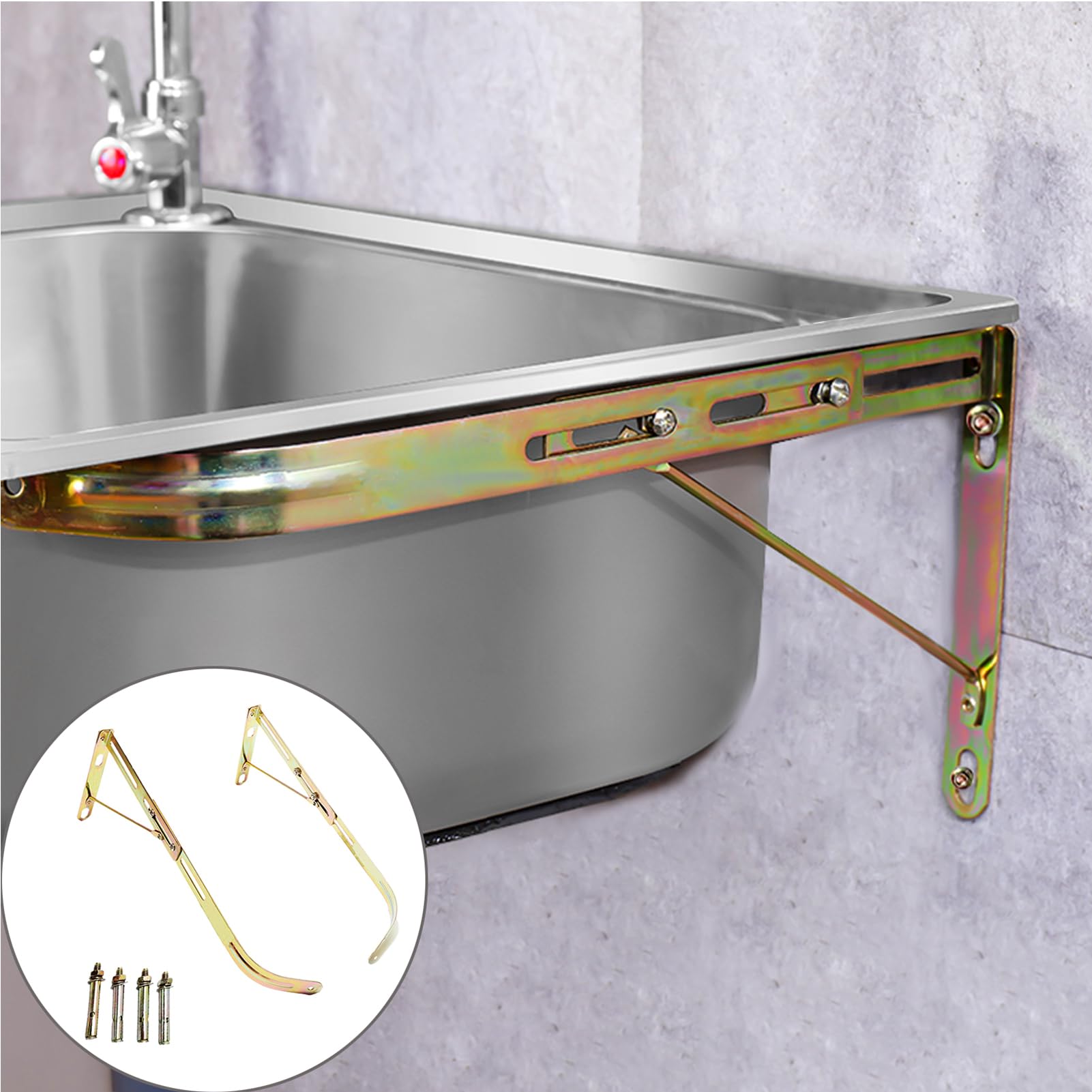 Lavello da Cucina,lavello a Parete in Acciaio Inox con Rubinetto,lavamani per Ristorante,per casa,Commerciale,Camper,Garage,Facile installare (48x35cm)