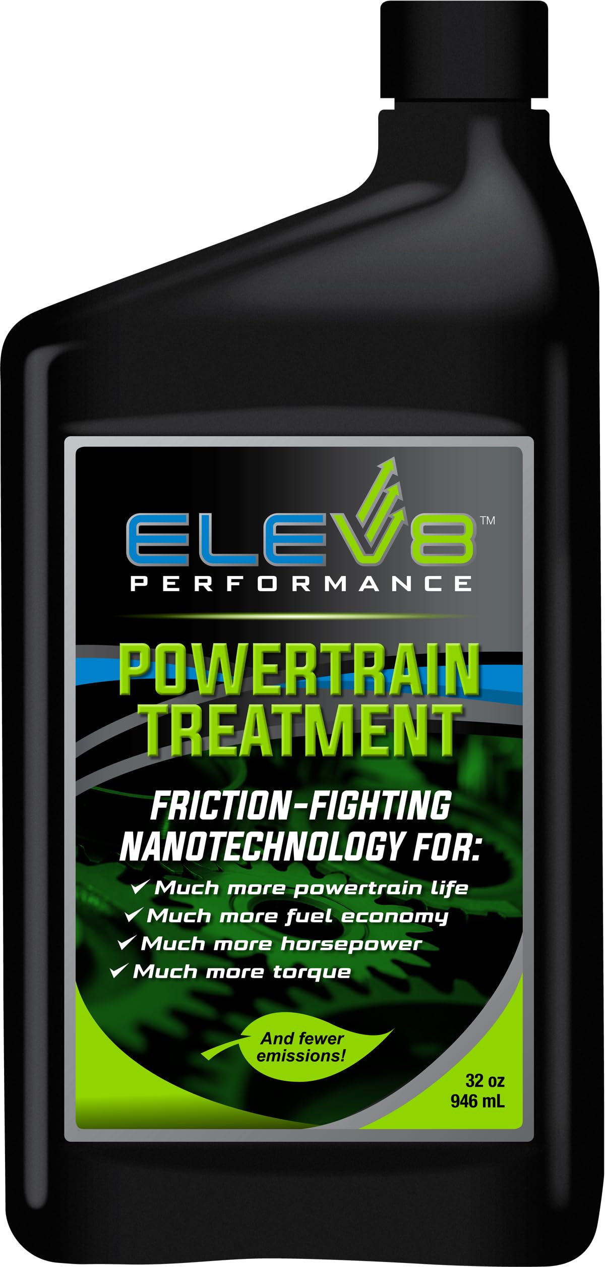 ELEV8 Performance Powertrain Treatment - Increases Mileage, Horsepower and Engine Life and Reduces Carbon Emissions for All Gas and Diesel Cars and Trucks - Works with Any Oil - 32 oz