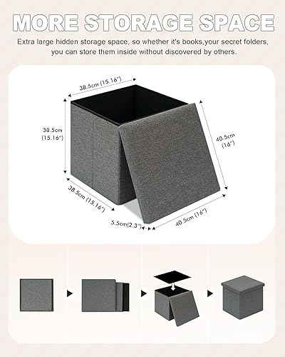 Miniatura 10 de B FSOBEIIALEO - Reposapiés otomano plegable de lino con espacio de almacenamiento, también utilizable como mesa de café Rectángulo