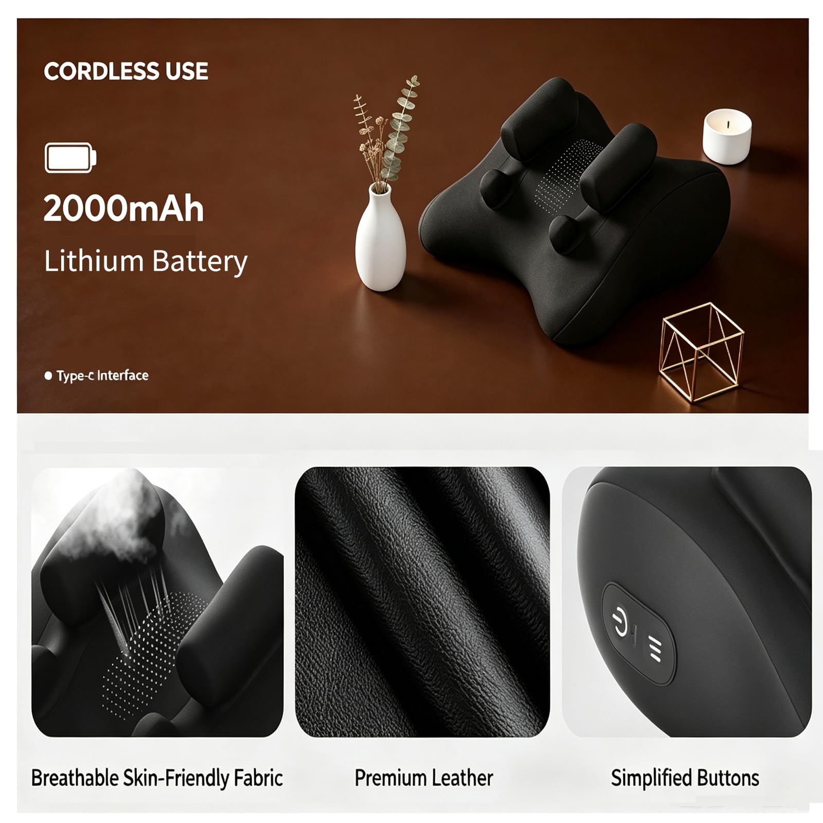 Almohada Masajeadora de Cuello con Calor, Cojín de Masaje Shiatsu Masajeador de Cuello, Alivia Dolores de Cuello y Hombros, Eléctrico Masajeador de Amasado de Tejido Giratorio 4D para Hogar y Oficina