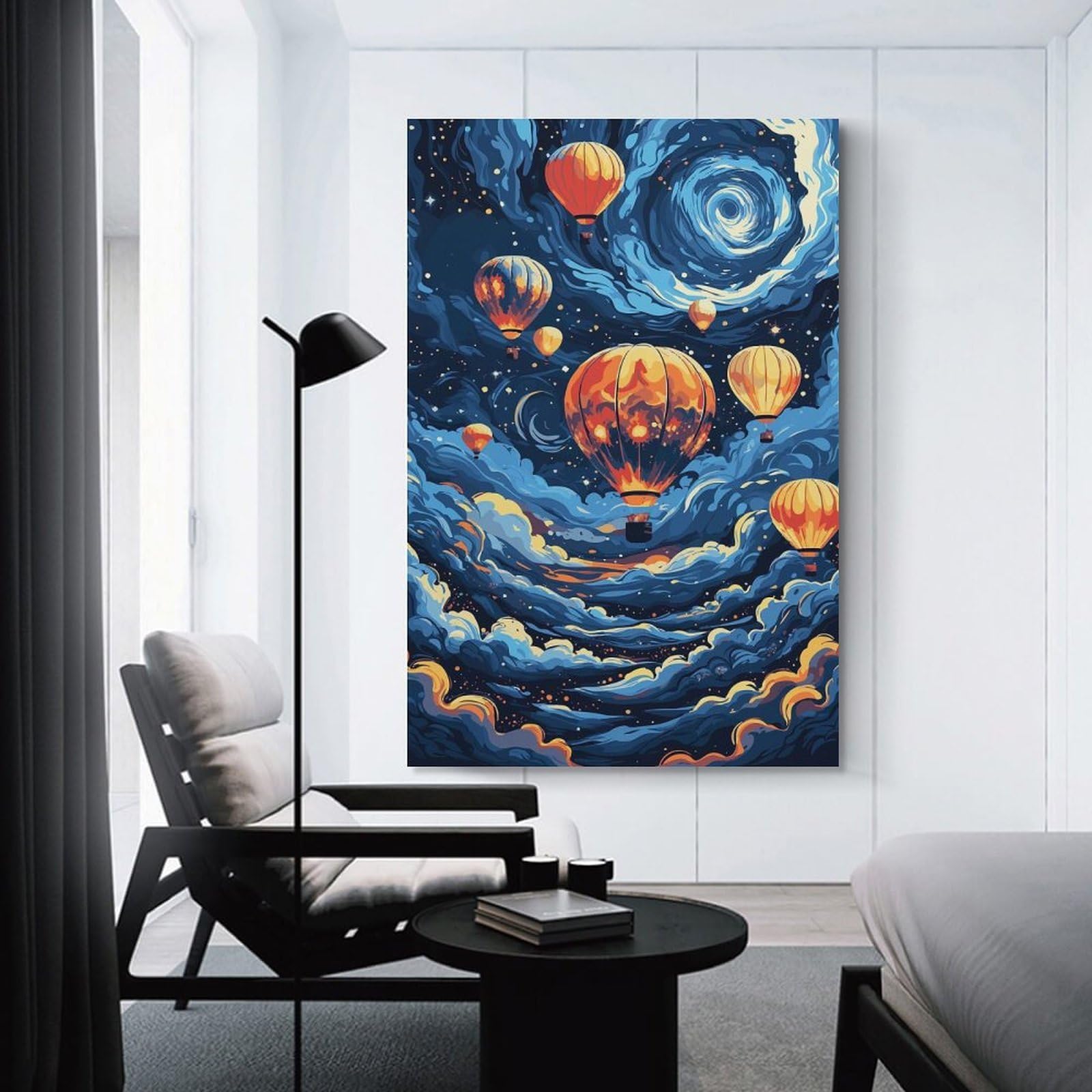 Junmoney Decorative Wall Artwork Hot Air Balloons in Starry Night, 24x36inch(60x90cm), for Calm Bedrooms, Home Corners Or Flats, An Easy Wall Refresh for Bedrooms