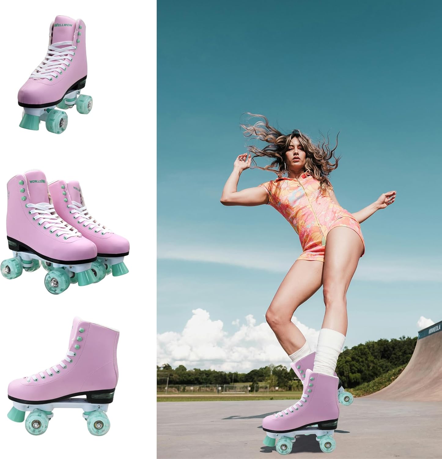 Roller Skate for Women, High-Top PU Leather Quad Skates for Beginner, Classic Double-Row Rollerskates for Adults Outdoor and Indoor Size 5/6/7/8/8.5/9/9.5/10