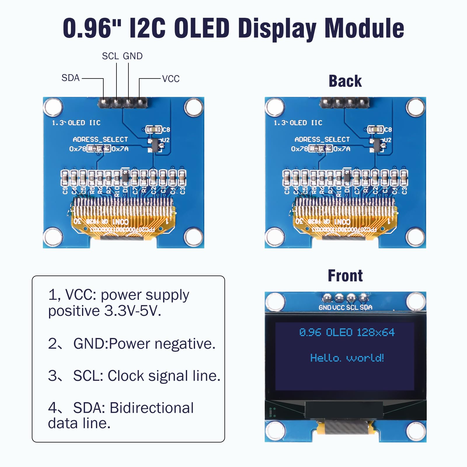 Display OLED 0.96 Pollici I2C - 3 Pezzi 128x64 Pixel Per Arduino - Foto 2