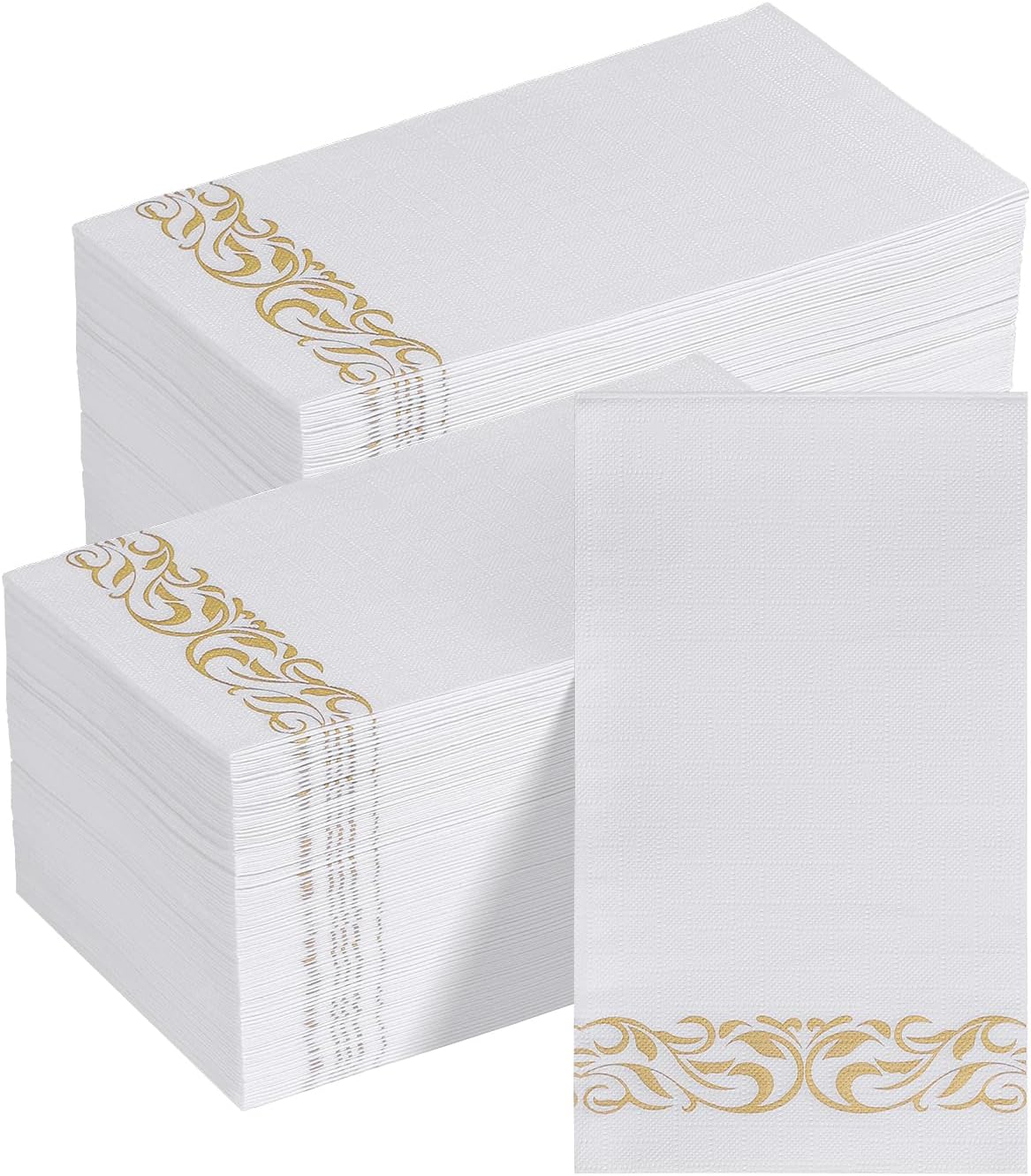 Goodluck 200 Pack 3-Ply Disposable Napkins - Soft & Absorbent Paper Hand Towels for Bathroom Guests, Dinner Party, Kitchen, Christmas, Wedding & Events, Parties - Floral Gold Trim